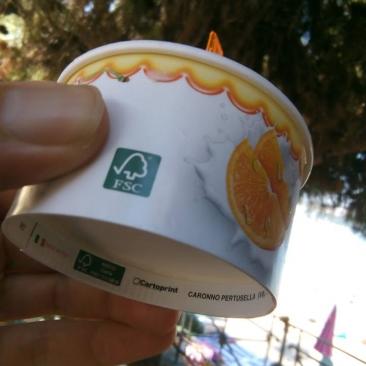 small FSC on product label on cup with extra FSC logo